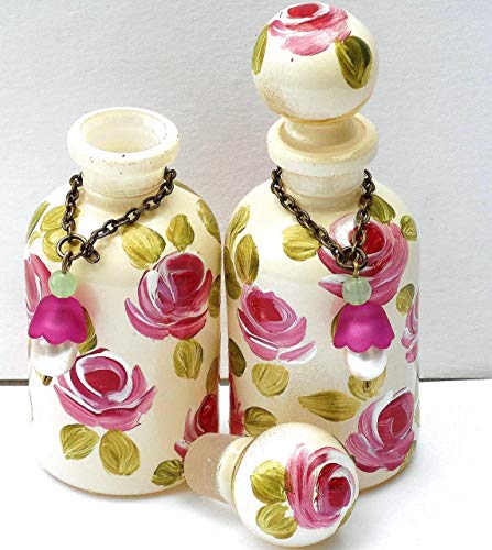 Hand-Painted Rose Mini Glass Perfume Bottle - Shabby Chic Apothecary Jar with Stopper for Elegant Decor and Thoughtful Gifts - Image 3