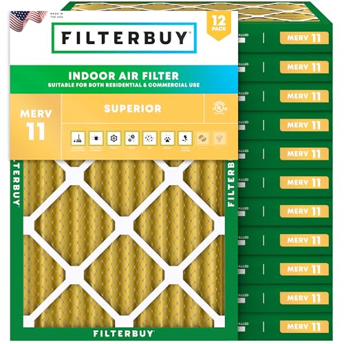 Filterbuy 20x22x2 Air Filter MERV 11 (MPR 1200) Allergen Defense Replacement (12-Pack), Electrostatic Pleated HVAC AC Furnace Filters, Made in USA (Actual Size: 19.50 x 21.50 x 1.75)
