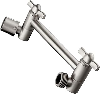 BRIGHT SHOWERS Brass Shower Arm Extender for Rain and Handheld Shower Head, 5 Inch Universal Shower Head Extension Arm, Height & Angle Adjustable, Brushed Nickel