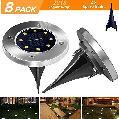 ANDYKEN Solar Ground Lights Outdoor - Upgraded 8 LED Solar Garden Lights Waterproof Solar Landscape Lighting for Lawn Patio Yard Walkway Driveway Warm White (8 Pack)