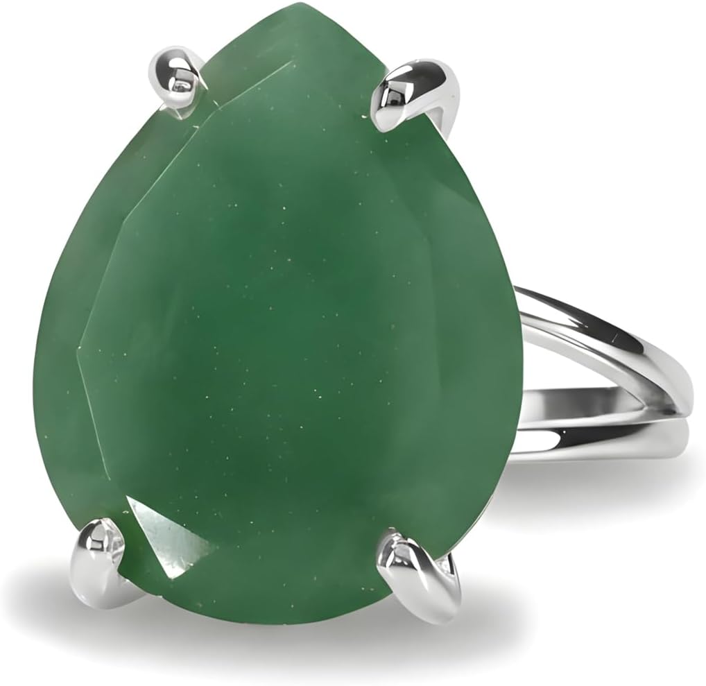 Simple Statement Green Aventurine Ring - Lovely Gemstone Pear Cut Ring - Handmade Yellow Gold Rings for Fashion, Unique Wedding, Anniversary, Birthday for Women