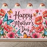 Happy Mothers Day Banner Backdrop Decorations, Mother's Day Flowers Background Decoration Mom Day Banner Photographic Studio Photo Background Banner
