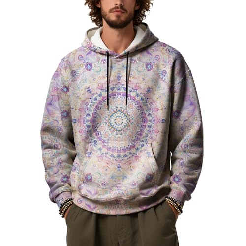 ZOCANIA Men's Fashion Hoodies Sweatshirts Mandala Print Ribbed Long Sleeve Pullover Sweatshirt Hoodies for Men