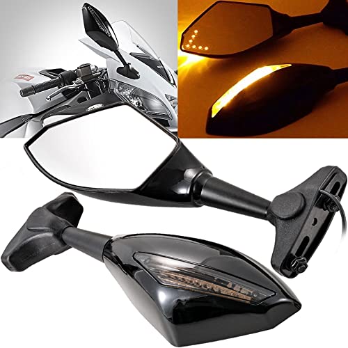 KATUR Universel Moto Ambre LED Clignotants Lumière Indicateur Intégré Marqueur Latéral Rétroviseurs Avant et Arrière Anti-Éblouissant Convient pour H Onda K awasaki S uzuki Y amaha Racing Sport Bike