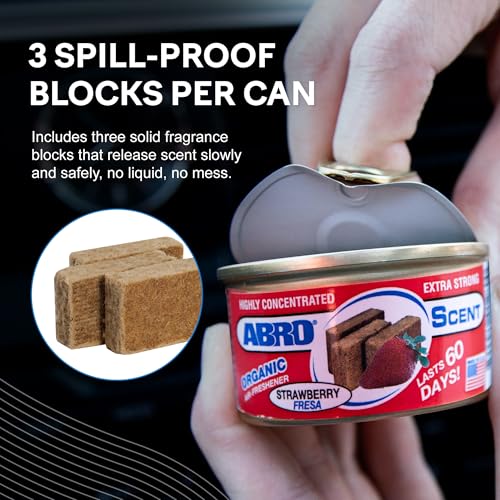 Image of ABRO Car Air Freshener Cans: Spill Proof Air Fresheners for Home, Office, or Car Accessories, Lasts Up to 60 Days - 3 Pack Strawberry Scent