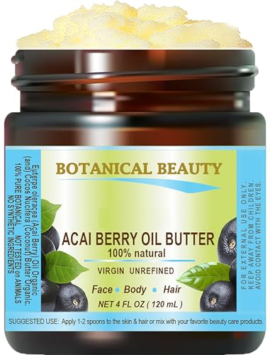 Botanical Beauty‎ ACAI BERRY OIL BUTTER 100% Natural Pure Virgin Unrefined RAW for FACE, SKIN, BODY, DAMAGED HAIR, NAILS. Natural Sources of Vitamin C and Vitamin E (4 Fl Oz)
