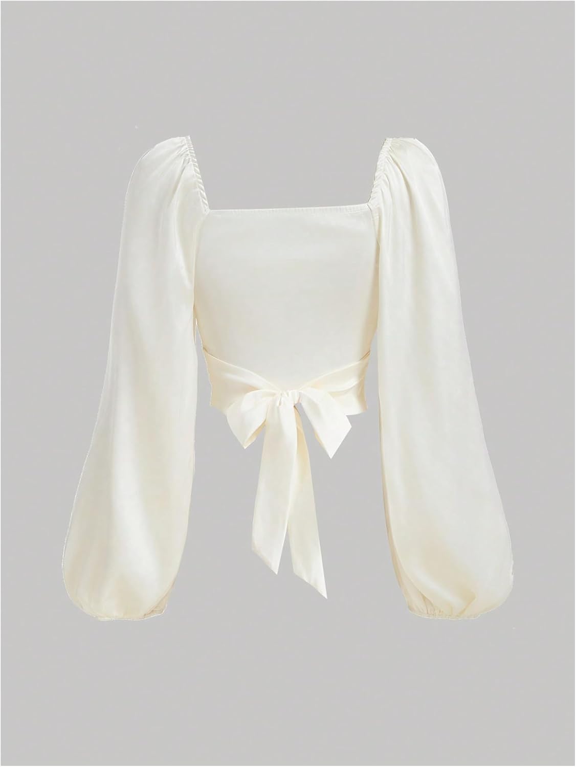 SOLY HUX Women's Lantern Long Sleeve Wrap Ruched Bow Tie Blouse Sweetheart Neck Satin Going Out Crop Tops - Image 2