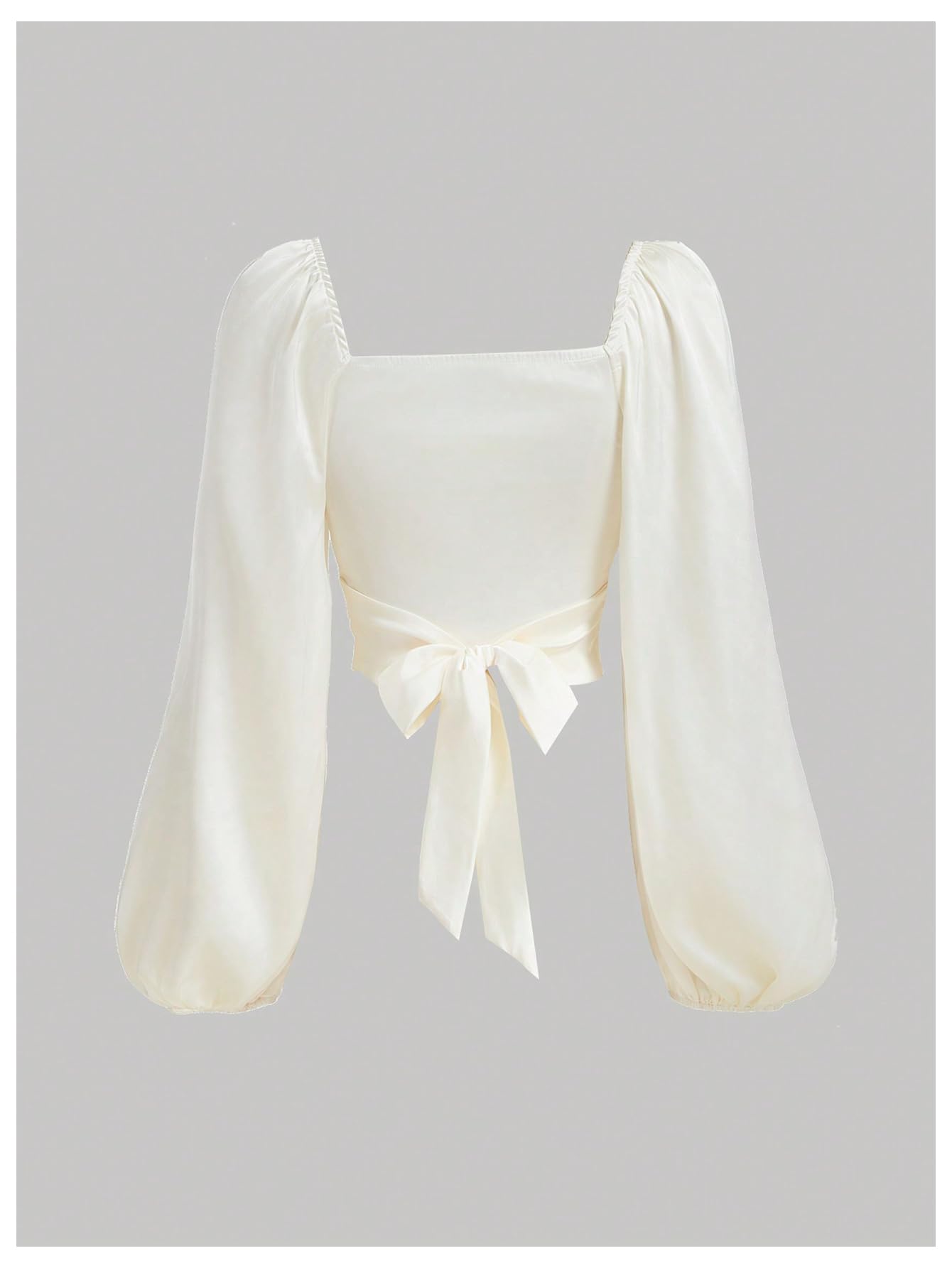 SOLY HUX Women's Lantern Long Sleeve Wrap Ruched Bow Tie Blouse Sweetheart Neck Satin Going Out Crop Tops