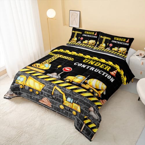 Qoomo Cranes Comforter Twin Size,Excavators Kids Comforter Set,Excavators Roadblocks Printing Bedding Ultra Soft,Ultra Comforter 3 Piece Bedding Set Contain 1 Comforter Set 2 Pillowcases thumb #2
