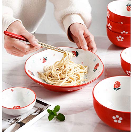 Dinner Plate Set Red Strawberry Pattern Ceramic Steak Food Plate Dish Rice Fruit Salad Noodles Bowl Porcelain Tableware Dinner Plates Dishes Set #TOP4