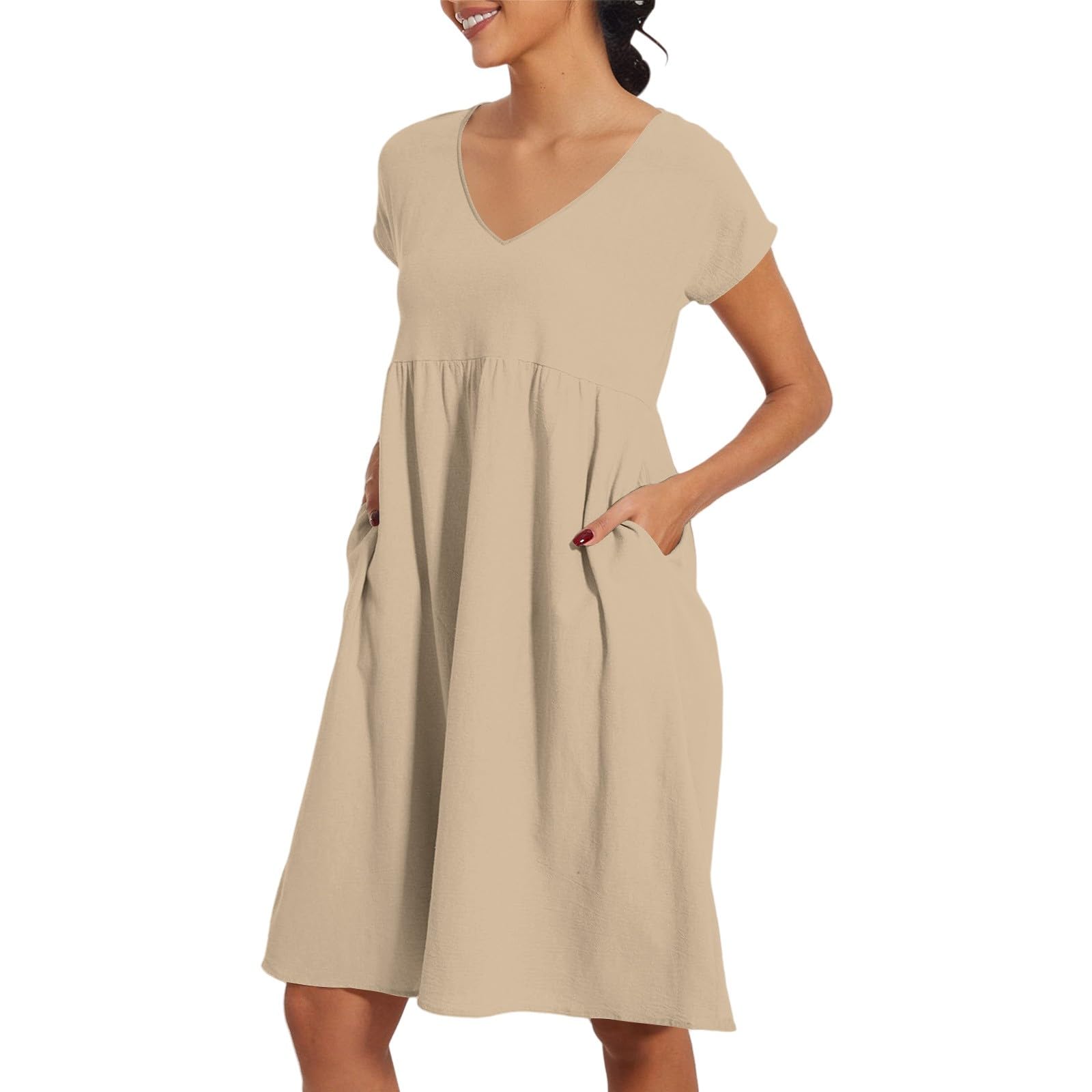 Newshows Vestito Estivo da Donna, Lunghezza al Ginocchio, Abito da Spiaggia, Abiti Estivi, Elegante Abito Corto da Festa con Tasche