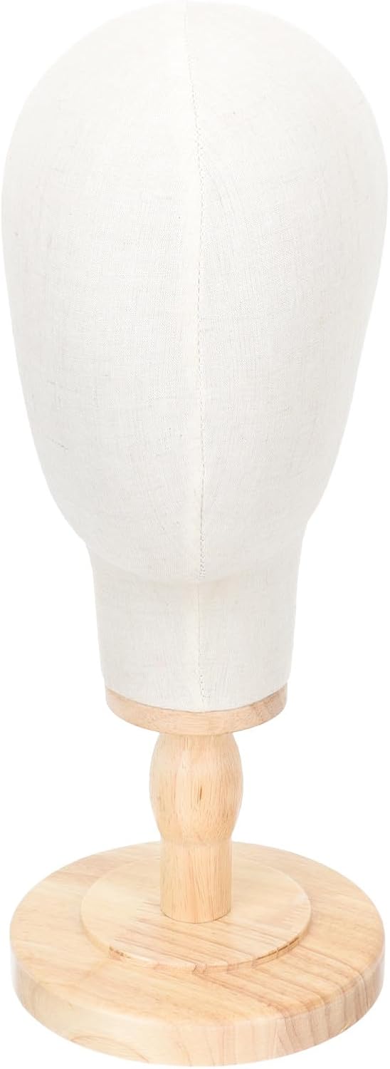 Linen Mannequin Head Model with Wooden Base for Wig Display, Hair Extension Styling, Hat and Jewelry Stand, Canvas Block Head Suitable for Scarf and Toupee Exhibition