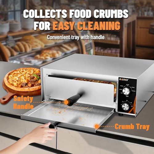 DULNICE Pizza Ofen Elektro 1500W,12in Elektrischer Pizzaofen aus Edelstahl mit zwei Drehknöpfen und 30-Minuten-Timer,Temperaturkontrolle 50-300°C für Backen im Restaurant, zu Hause, Pizza Ofen