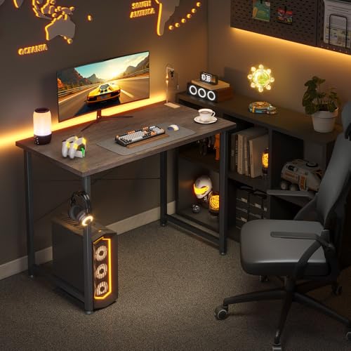 ODK Kleiner Schreibtisch, 80×40cm Computertisch Bürotisch mit Kopfhörer Halter und Aufbewahrungstasche, Schreibtisch Klein Arbeitszimmer Holz PC Tisch Officetisch für Home, Office, Grau