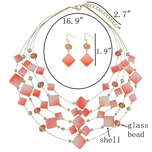Coiris 5 Layer Illusion Wire Gradient Color Shell Beaded Statement Necklace For Women(N0021) #TOP4