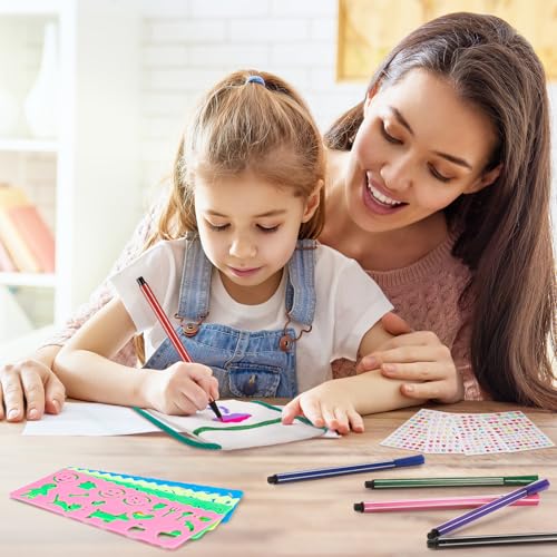 12 Stück Stoffbeutel zum Bemalen für Kinder, 18×13 cm Kinder Umhängegeldbeutel mit 12 Farbe Stiften & 4 Malschablonen & 4 Diamant-Aufkleber DIY Beige Brustbeutel für Geburtstagsfeier Schule Feier