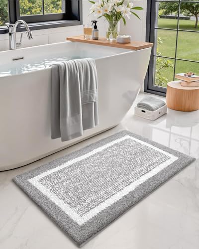 COLOR&GEOMETRY Absorbent Bath Mat 40 x 60 cm, Soft Bathroom Mat Non Slip, Machine Washable Bathroom Rug Shower Mat Outside Shower (Grey) - 5