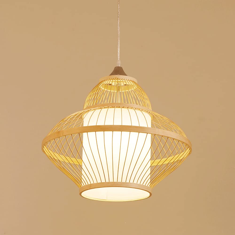 Lampe à suspension en bambou style japonais rétro luminaire de ferme E27 avec cordon réglable