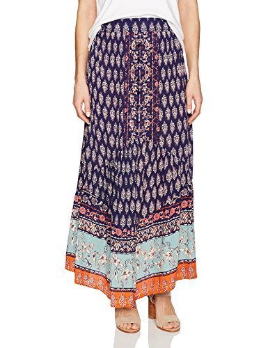 Angie Women's Boho Printed Maxi Skirt, Blue, Large
