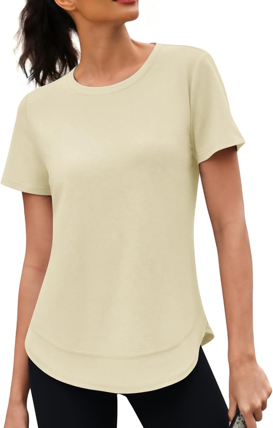 Womens Workout Tops Short Sleeve Crewneck Sports Yoga Running Shirts Quick Dry Outfits S-3XL