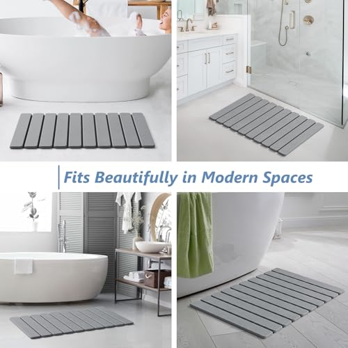 Image of AWW Foldable Stone Bath Mat, Quick Dry Diatomaceous Earth Bath Mat with Non-Slip Mat, Super Absorbent, Easy to Clean, Compact for Small Bathrooms, 23.6 x 15.5, Grey