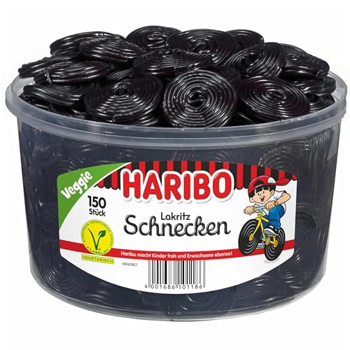 Haribo Lackritz Schnecken 150 Stück in Runddose