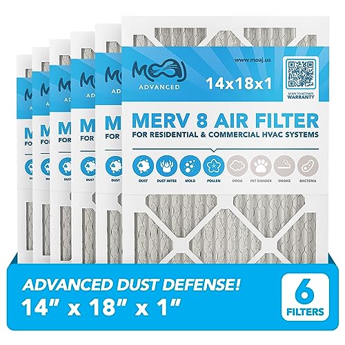 14x18x1 Air Filter (6-PACK) | MERV 8 | MOAJ Advanced Dust Defense | BASED IN USA | Quality Pleated Replacement Air Filters for AC & Furnace Applications | Actual Dimensions: 13.70” x 17.70” x 0.75”