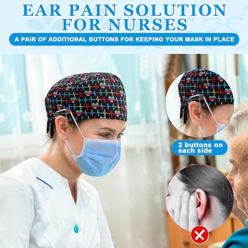 Image of Unittype 4 Pcs Nurse Caps for Women Nursing Working Caps with Button and Sweatband Adjustable Elastic Scrub Hats for Dentist