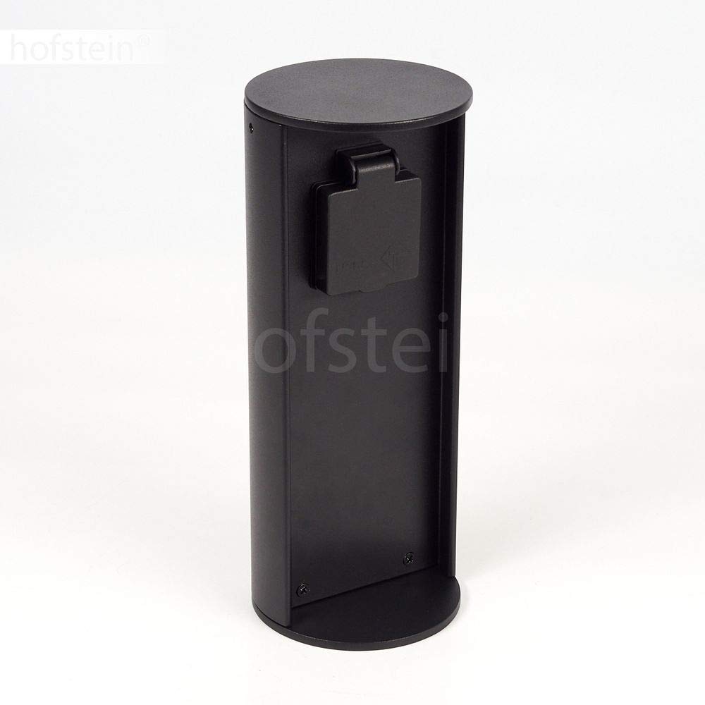 Steckdosensäule Stewart, zylindrische Säule aus Metall in schwarz, 1-fach Steckdose mit einer Höhe von 25,5 cm, Gartensteckdose mit Klappdeckel, IP44, 16A/250V Anschluss