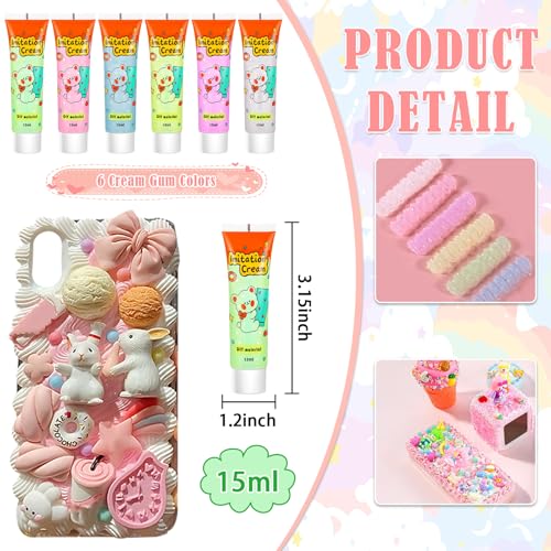 6 Farben Creme Kleber Set, Kristall & Weich für DIY Handyhüllen, Haarspangen, Schmuck Basteln und Dekoration.