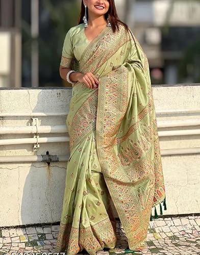 Generic pista green kashmiri silk saree – image 3
