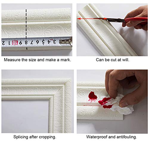 Cozylkx 90\"x 3\" Self Adhesive Flexible Molding Trim, 3D Sticky Decorative Wall Lines Wallpaper Border for Home, Office, Hotel DIY Decoration, White - Thumbnail 7