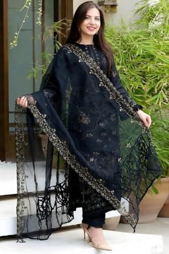 Image of ROYALICA Women's Black Embroidered Georgette Pakistani Suit Set with