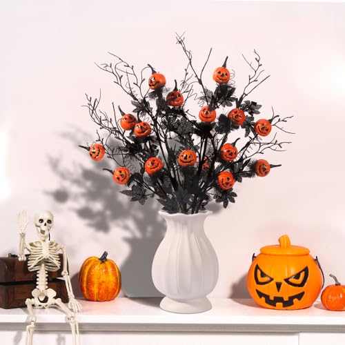 JOLCEEY 5pcs Halloween Artificial Flowers for Decorations, 19.5Inch Black Fake Pumpkin Maple Leaf Floral Stems Faux Branches for Halloween Home Indoor Party Vase Arrangement Decor - Cosy Home Interiors JOLCEEY 5pcs Halloween Artificial Flowers for Decorations, 19.5Inch Black Fake Pumpkin Maple Leaf Floral Stems Faux Branches for Halloween Home Indoor Party Vase Arrangement Decor - Image 3