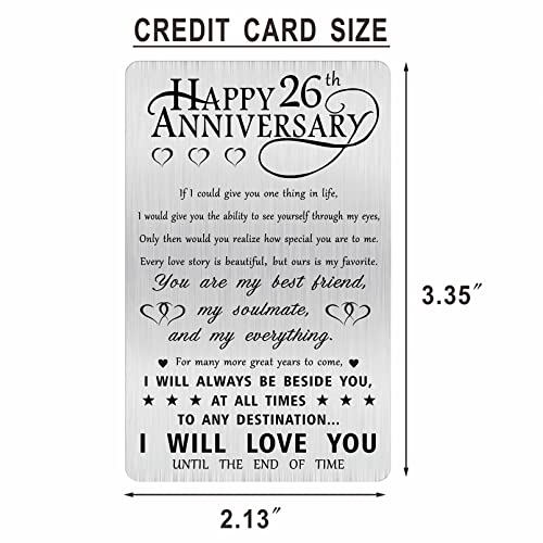 Alotozo 26th Anniversary Card Gifts for Husband Him, Happy 26 Years Wedding Anniversary Engraved Wallet Card Gift for Her Boyfriend Men2