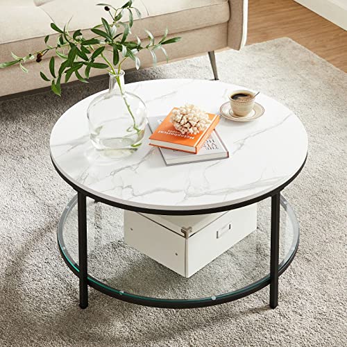 Table basse verre trempé 80 cm marbrée, VASAGLE