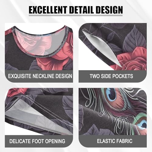 senya Short Sleeve Pajamas Sets Summer Cotton Sleepwear Roses and Peacocks4