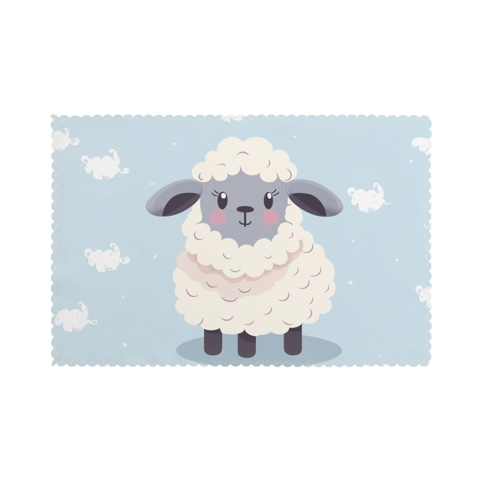 Cute Cartoon Sheep Printed Placemat Heat Resistant Place Mats Set of 6 PCS Washable Kitchen Table Mats, 12x18 Inch