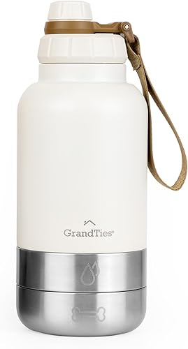 GrandTies Botella de agua portátil aislada para perros con 2 dispensadores de agua desmontables para perros, contenedor de viaje de comida para
