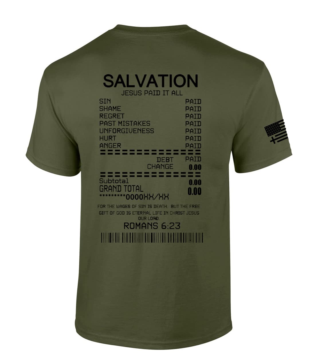 Salvation Jesus Paid It All Receipt Romans 6:23 Bible Scripture Mens Christian Tshirt Jesus Cross Short Sleeve Graphic Tee