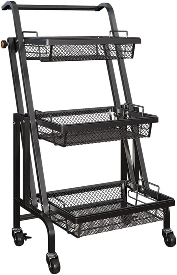 Trolley Stall Parallel Folding Portable Shelf Floor Kitchen Multifunction Storage Rack Kitchen Organizer Metal Stand (Color : A, Size : 3-Tier)