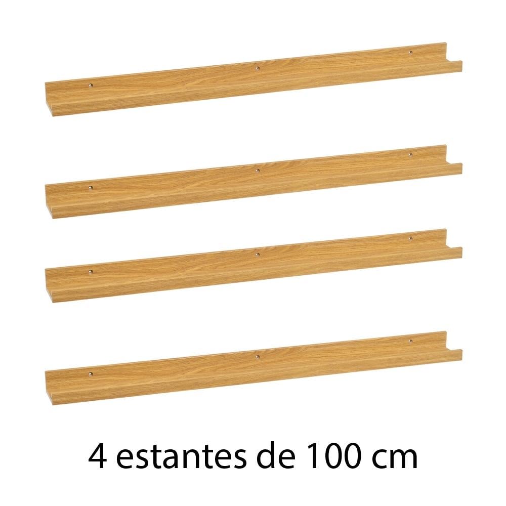 4 estantes flotantes de pared de madera color roble de 100x9,5x5 cm