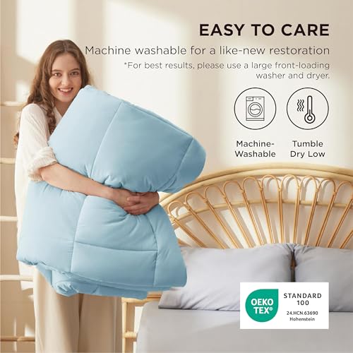 Image of Bedsure Comforter Duvet Insert - Quilted Comforters Cal King Size, All Season Duvet, GentleSoft Down Alternative Bedding Blanket, with 8 Tabs, Gifts for Women /Men, Light Spa Blue, Cal King 96x102Inche