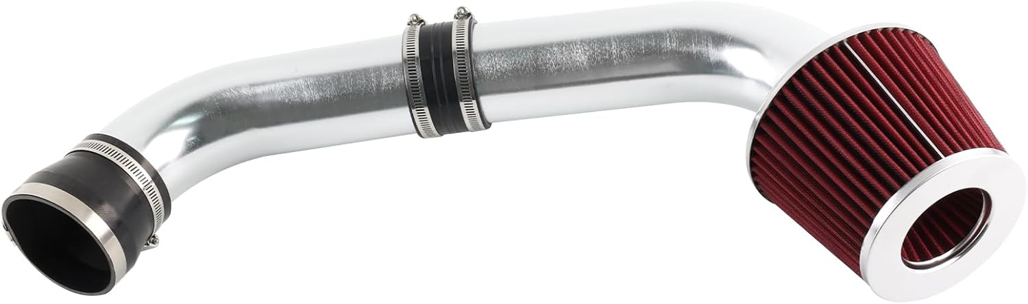 Cold Air Intake Kit with High-Flow Intake Filter Compatible with BMW E46 323i 325i 328i 330i 1999-2005 Silver Pipe & Red Dry Air Filter​