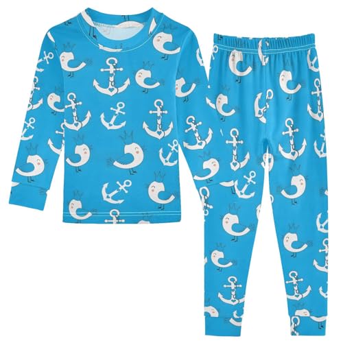 Pajama Sets Long Sleeve Anchor Birds and Waves Pattern Soft Comfy Sleepwear 2 Piece PJS 3-8T