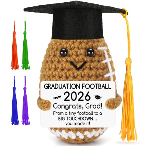 BiuNiuring 2026 Graduation Gifts for College, Funny Handmade Crochet Football Class of 2026 Grad Gifts for Him Her Son Daughter, Perfect Graduation Decorations for Middle High School 5th Grade