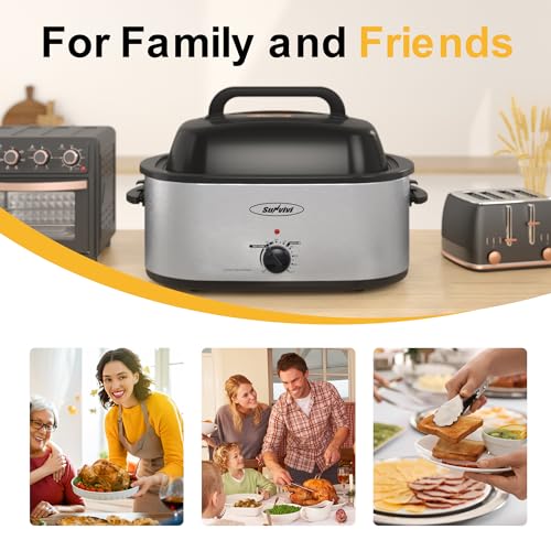 Image of Sunvivi Roaster Oven, Electric Roaster Oven with Viewing Lid, 30lb 26-Quart Turkey Roaster with Unique Defrost /Warm Function, Large Roaster with Removable Pan & Rack, Stainless Steel, Silver