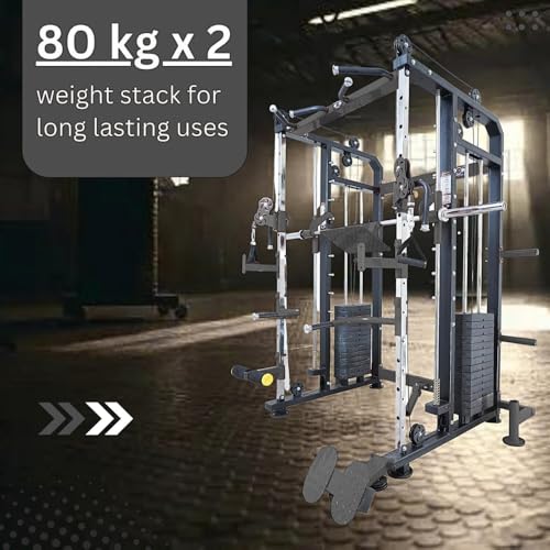 Image of Gym24 Functional Trainer with Smith Machine G24FTS501 | 80 kg PVC Weight Stack Each Side | Home Gym Setup with Accessories | 450 kg Machine | Free Installation