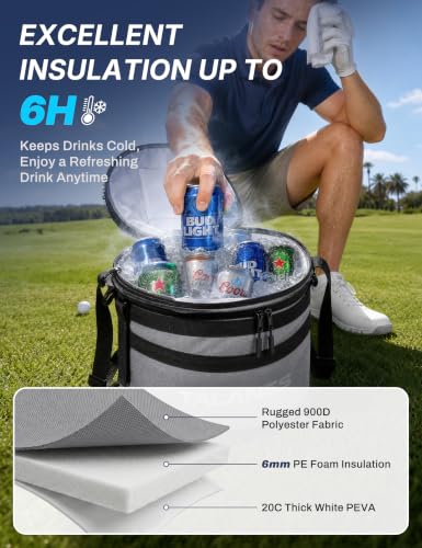 Image of 14-Can Insulated Golf Cart Cooler Bag Keeps Beverages Cold | Large Golf Cooler Sleeve with Adjustable Shoulder Strap & Collapsible Design, Ideal Gift for Golfers