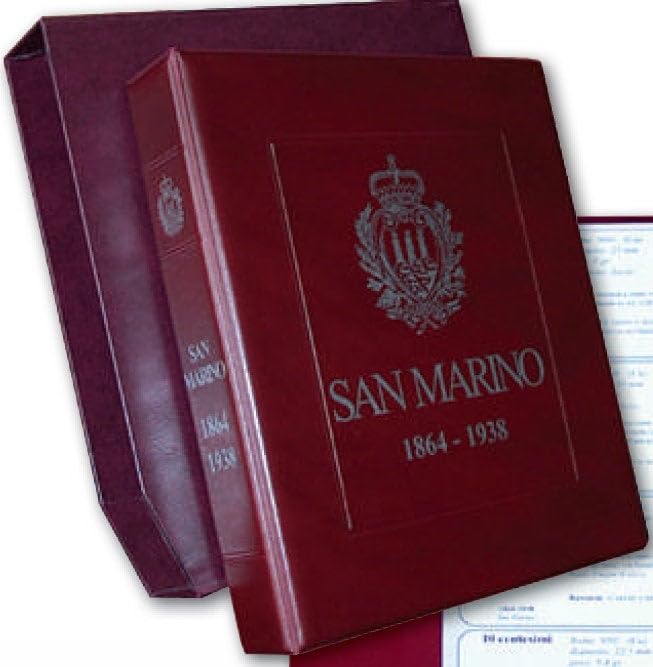 Álbum para Monedas de la República de San Marino 1864-1938 con Estuche, Anillas y fichas históricas, Hecho a Mano en Italia, numismática